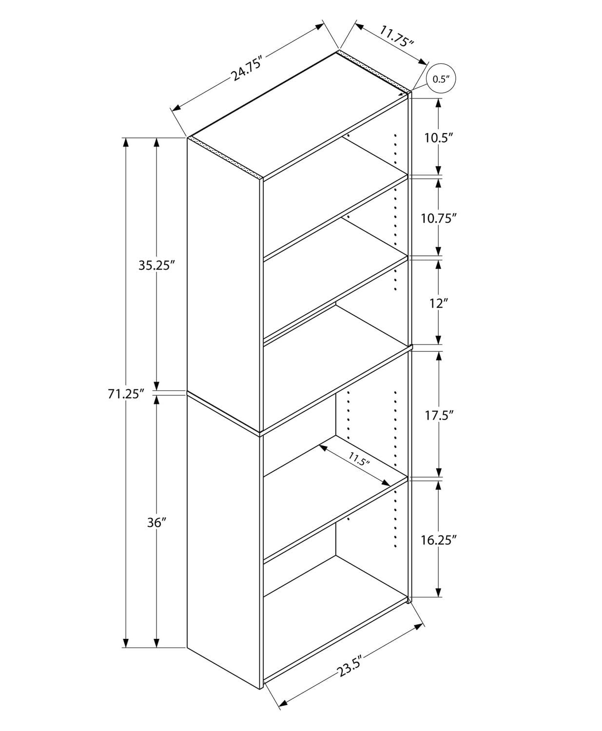 Monarch Specialties Bookshelf, Bookcase, 6 Tier, 72"h, Office, Bedroom, Laminate, White, Transitional