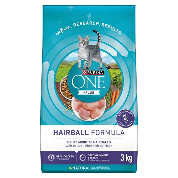 Purina ONE +Plus Contrôle des Boules de Poils Poulet, Nourriture Sèche pour Chats 3 kg
