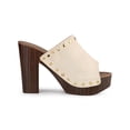 thumbnail image 3 of BLISSFUL STEP Women's Shoes Platform Chunky Heels Open Toe Rivet Faux Suede Slides Sandals Beige 8.5, 3 of 7