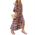 thumbnail image 1 of Faithtur Femmes Géométrique Imprimé V-Cou Puff Robe de Mode en Vrac pour le Printemps, l'Été, 1 of 2