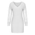 thumbnail image 3 of Robe Courte Moulante à Paillettes Scintillantes pour Femme, Fendue, Manches Longues, Col en V, Coupe Ajustée, Courte, Boîte de Nuit, Cocktail, Robe de Bal Formelle, 3 of 5