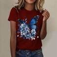 thumbnail image 2 of Hauts pour Femmes, T-Shirt de Sport Décontracté à Manches Courtes et Col Rond Imprimé, Vin m, 2 of 4