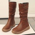thumbnail image 3 of Womens Slouchy Mid Calf Riding Boots Casual Leather Round Toe Flat Low Heel Winter Fall Knight Boots, 3 of 5