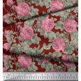 thumbnail image 3 of Soimoi Tissu Popeline de Coton Rouge Feuilles & Roses Imprimés de Tissu au Mètre 42 Pouces de Large, 3 of 3