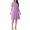 thumbnail image 1 of INSPIRE CHIC Édition Robe Midi Trapèze de Travail pour Femme à Encolure Carrée Froncée à Manches Courtes P Lavande, 1 of 6