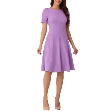 INSPIRE CHIC Édition Robe Midi Trapèze de Travail pour Femme à Encolure Carrée Froncée à Manches Courtes P Lavande