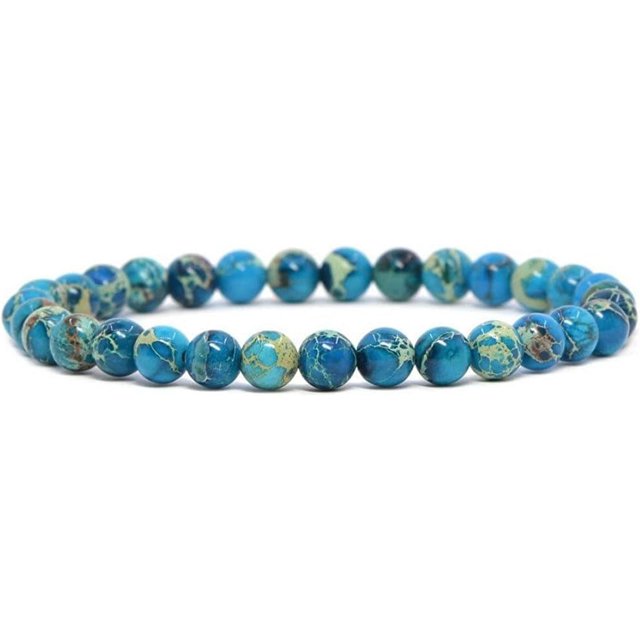 Angelstones Bracelet Extensible Unisexe en Perles Rondes de 6 mm en Jaspe de Sédiment Marin Bleu Turquoise
