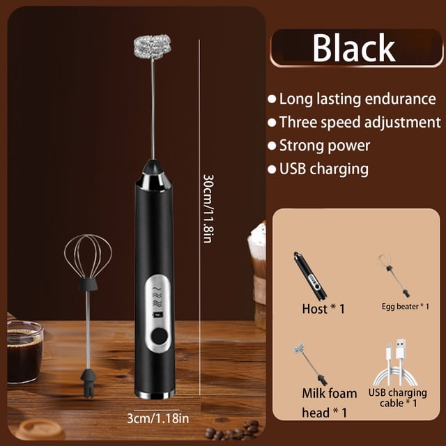 Kbndieu Batteur Électrique Mousseur à Lait Portatif pour Café Fouet 3 Vitesses Réglables Boisson avec 3 Fouets en Acier Inoxydable Baguette Mousseur à Main Rechargeable Essentiels pour la Maison
