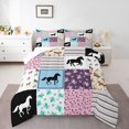 thumbnail image 1 of Erosebridal Ensembles de Couette Cheval Fer à Cheval Taille Tout-Petit, Couettes et Duvets à Rayures Géométriques, Décoration Cowboy, Réversible, 2 Pcs, 1 of 7
