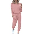 thumbnail image 1 of GZWYHT Sets for Women Long Sleeve Sets for Women Women Solid Color Long Sleeve Loose Long Pants 2 Set Lounge Sets for Women Track Suits for Women Set Pink S, 1 of 2