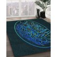 thumbnail image 3 of Ahgly Company Tapis d'Intérieur Lavable à la Machine, Carré, Transitionnel, Vert Sarcelle, Tapis de Zone, 8 Pieds Carré, 3 of 7