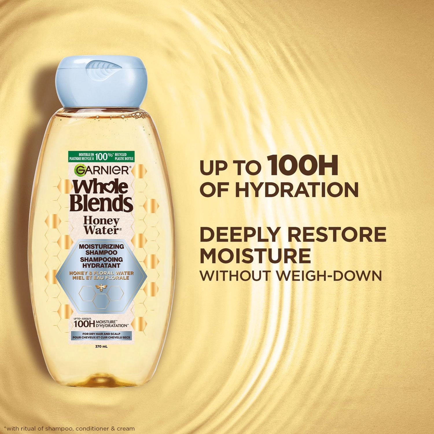 Garnier Whole Blends Honey Water Moisture Restoring Shampoo, for Dry Hair & Scalp