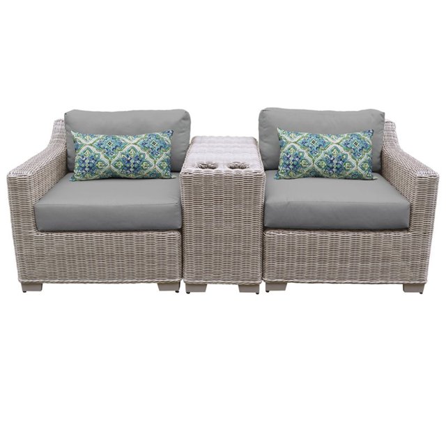 Coast 3 Piece Outdoor Wicker Patio Furniture Set in Grey