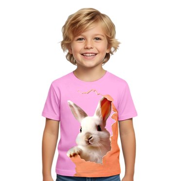 PMVFHDE Easter Holiday Graphic Tees For Boys Soft Casual Short Sleeve Colorful Kids Tops Pink,4-5 Years