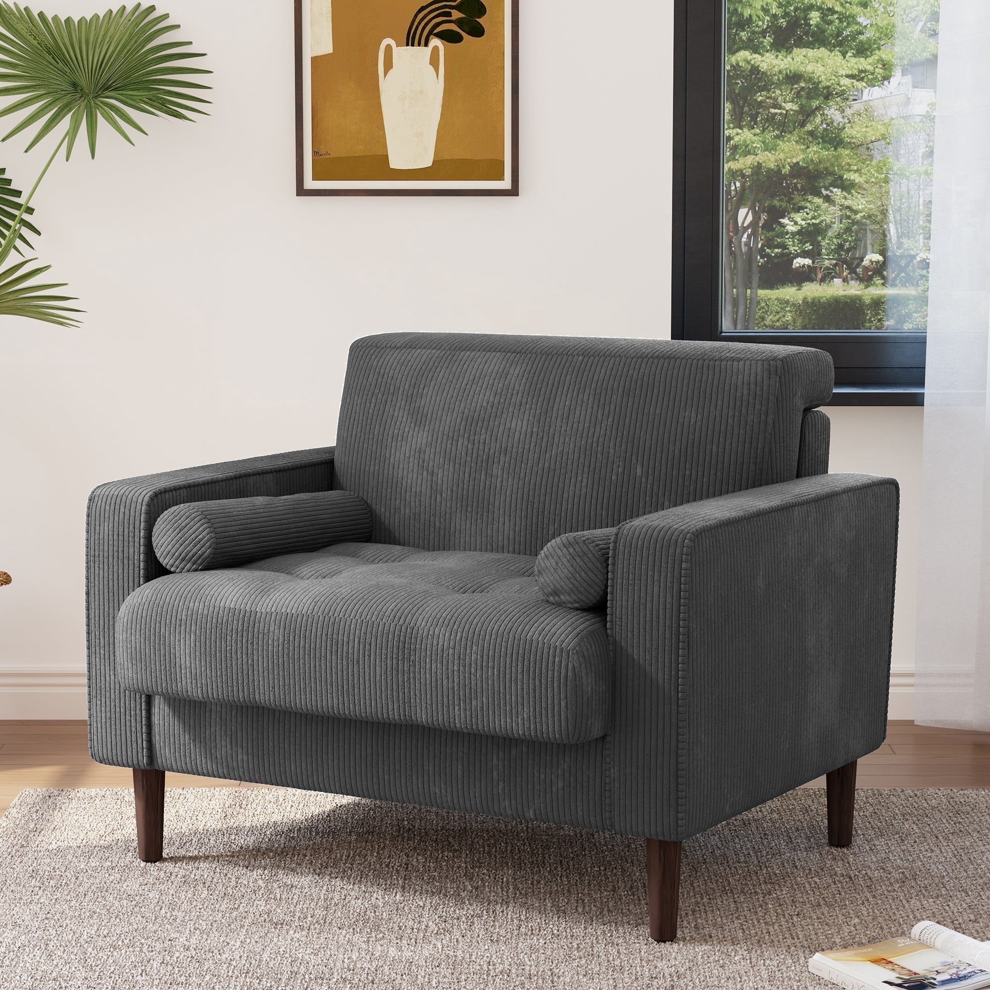 DREAMSIDEA Modern Upholstered Corduroy Accent Chairs Comfy Armchair ...