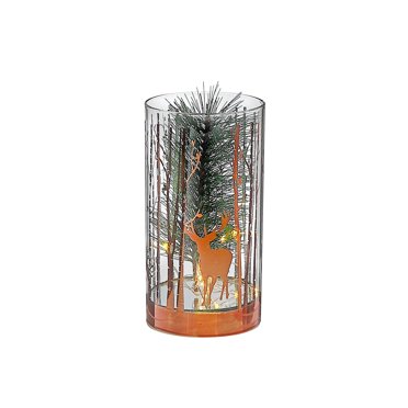 Support En Verre Cylindrique À Led, Arbre De Pin Rose Doré, Moyen