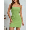 thumbnail image 2 of Gupgi Women Summer 2 Piece Knit Outfit Ribbed Strapless Tube Top Bandeau with Bodycon Mini Skirt Set, 2 of 8