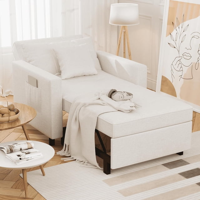 AECOJOY Fauteuil-Lit Convertible 3-en-1 de 36 Pouces et Canapé-Lit Futon avec Dossier Réglable et 2 Oreillers - Blanc