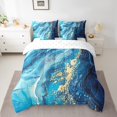 thumbnail image 2 of YST 7 Pcs Comforter Set Queen Size, Blue Marble Bed In A Bag With Flat Sheet And Fitted Sheet For Kid, Stone Pattern Fluid Gold Glitter Abstract Marbling Bedding Set With Pillowcases & Shams, 2 of 5