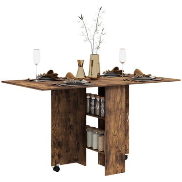 HOMCOM Folding Dining Table, Drop Leaf Table with 2-tier Shelves