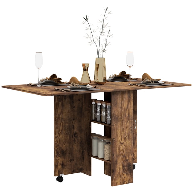 HOMCOM Table à Manger Pliant, Table à Abattants avec Étagères à 2 Niveaux