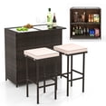 thumbnail image 1 of Gymax 3 Pieces Patio Bar Set PE Wicker Outdoor Bar Table & Stools Set w/ Removable Cushions, 1 of 10