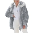 thumbnail image 2 of Mikilon Women Plus Size Winter Warm Loose Plush Zip Hooded Jacket Coat, 2 of 5