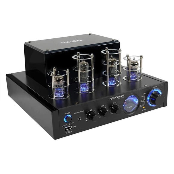 Rockville BluTube LED 70W Tube Amplifier Home Theater Stereo Receiver with Bluetooth, HDMI & Optical, Black with Blue Lights - Perfect for Audiophile Music, Home Theater & Gaming