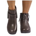 thumbnail image 1 of Bottes Compensées pour Femmes Dames Mode Boucle Cuir Bout Rond Bottines à Talons Bottines Courtes Bottes Habillées avec Fermeture Éclair Latérale, 1 of 7