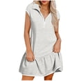 thumbnail image 2 of Ovzne Robes pour Femmes Robe Décontractée pour Dames Couleur Unie à Manches Courtes Demi-Fermeture Éclair Col à Revers Robe à la Mode Robe Grande Taille à Manches Courtes Liquidation, 2 of 5