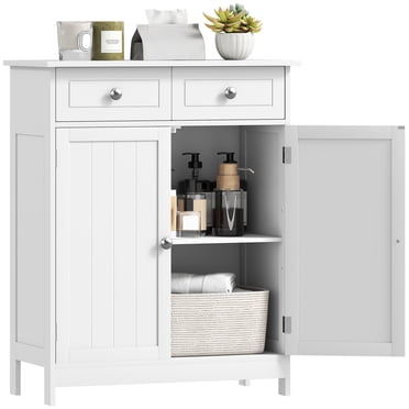 kleankin Bathroom Storage Cabinet with 2 Doors, 2 Drawers, Adjustable Shelf