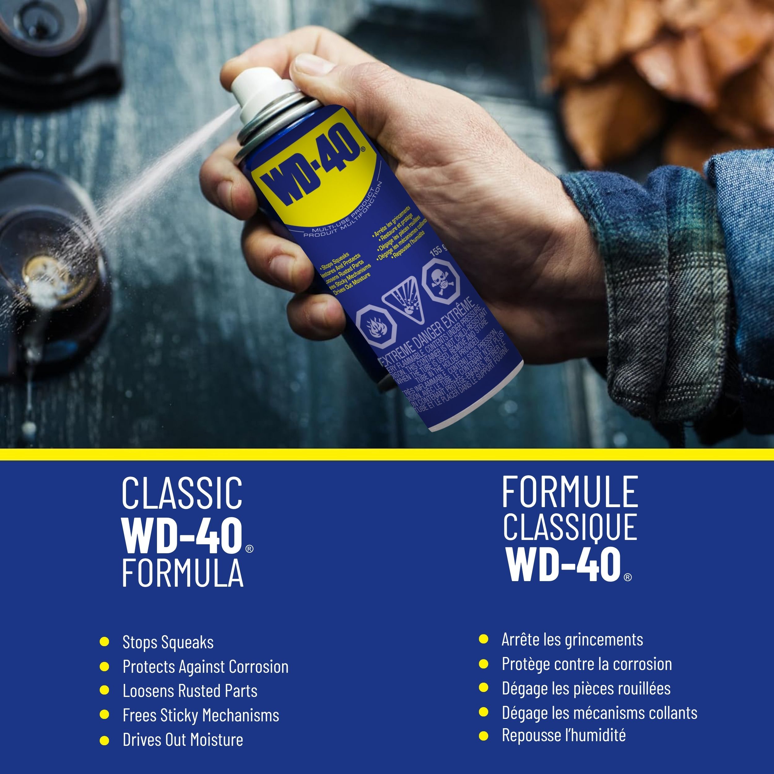 WD-40 Produit Lubrifiant Multifonction 155g Chasse L'humidité et Protège Contre la Corrosion
