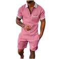 thumbnail image 1 of Cameland Two Piece Short Outfits Men Color Block Tracksuits Sport Summer Short Sleeve and Shorts Set for Men, 1 of 5