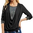 thumbnail image 1 of Ladies T Shirts Solid Sequined Long Sleeve Loose Ladies Tops Black S, 1 of 4