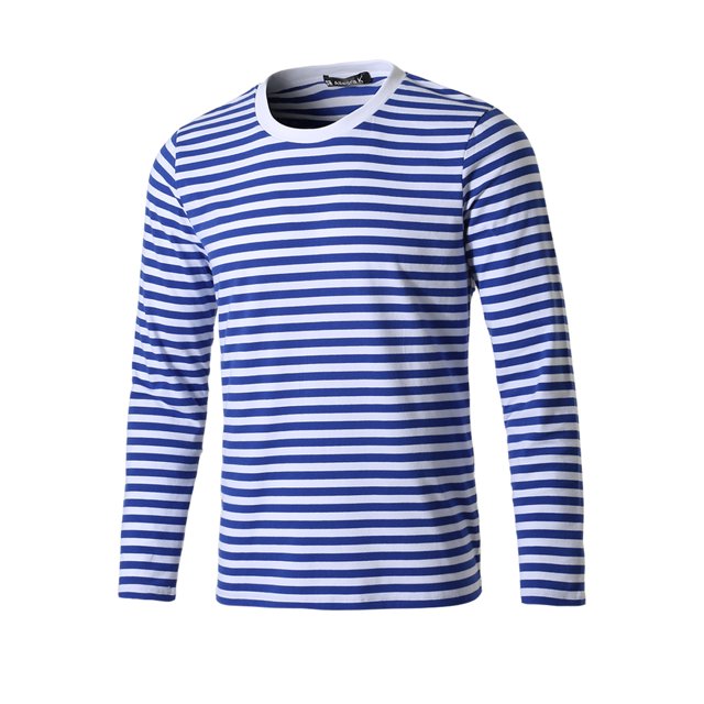 INSPIRE CHIC T-shirt à Manches Longues à Col Rond Rayé pour Homme en Coton, Haut à Enfiler Bleu et Blanc 34