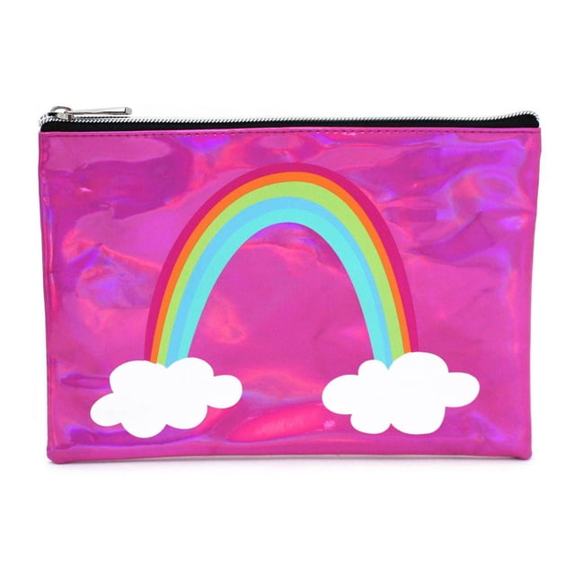 Pen+Gear Trousse à Crayons à Icône Métallique avec Motif Arc-en-Ciel et Fermeture Éclair Argentée, Étui à Crayons Plat en PU Métallique Violet Présentant un Arc-en-Ciel Vif avec des arcs Rouges, orange, Jaunes, Verts, Bleus et Violets Se Terminant par des Nuages Blancs, Fermeture Éclair Argentée, Doublure en polyester, Mesure 9,06 par 6,3 Pouces, Convient pour Ranger des Stylos, des Crayons, du Maquillage Ou de Petits Accessoires de Voyage.