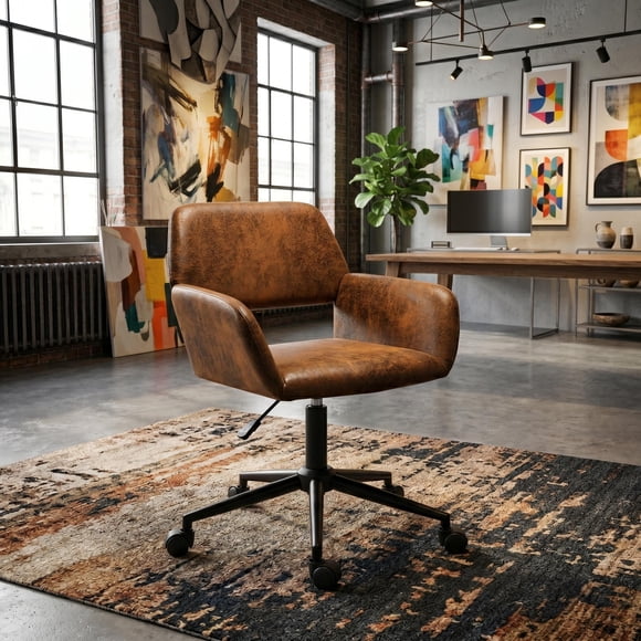 Homy Casa chaise de bureau pivotante 24 po, 1 pièce, brun, réglable en similicuir avec accoudoirs pour bureau