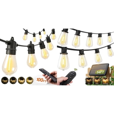 addlon 54(48+6) FT Solar String Lights Waterproof,Patio Lights Solar Powered 100FT LED Outdoor String Lights, Remote Dimmable Patio Lights
