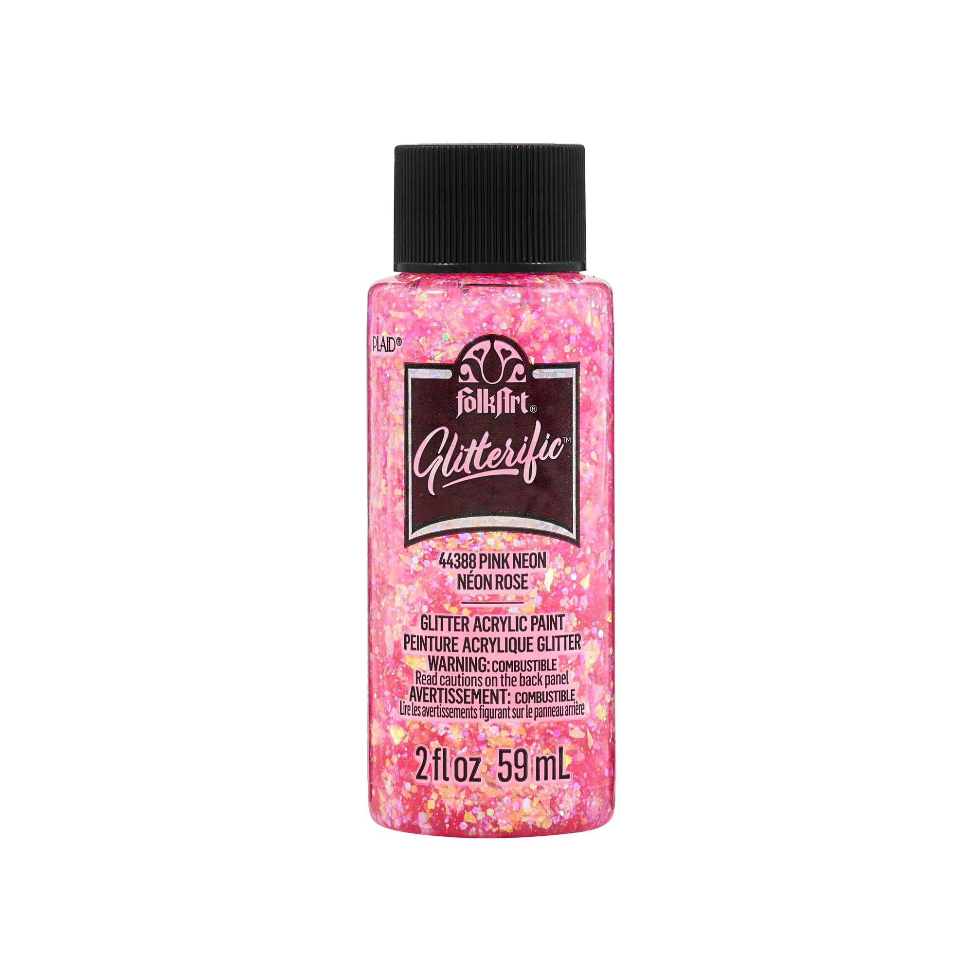 FolkArt Glitterific Peinture acrylique pour artisanat, fini pailleté, Rose néon, 2 oz liq.