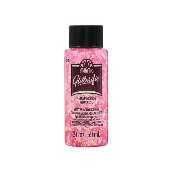 FolkArt Glitterific Acrylic Craft Paint, Glitter Finish, Pink Neon, 2 fl oz