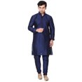 thumbnail image 1 of Ensemble Kurta-Pyjama en Soie Artistique pour Homme, Robe de Mariée, Vêtements Indiens (Bleu, M), 1 of 5