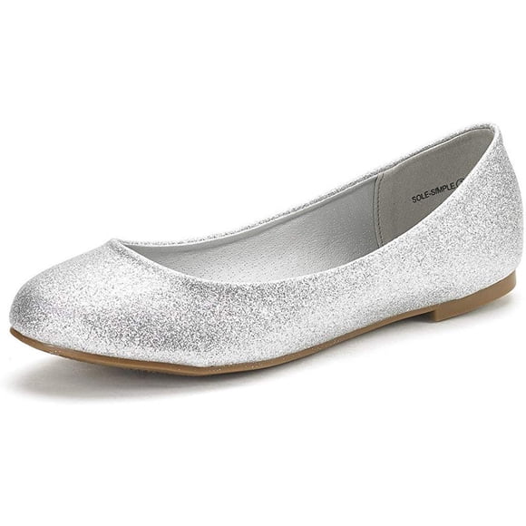 DREAM PAIRS Women's Sole-Simple Silver Glitter Ballerina Walking Flats Shoes - 5.5 M US