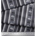 thumbnail image 2 of Soimoi Japan Crepe Satin Fabric Geometric & Striped Floral Block Printed Fabric 1 Yard 42 Inch Wide, 2 of 3