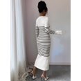 thumbnail image 4 of Robe Chandail à Rayures pour Femme à Col en V, Manches Longues, Moulante, Midi, m, 4 of 7