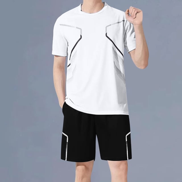 NTACZA Short Sleeve Men 2 Piece Shorts Set Athletic Tracksuits Crew Neck Mens Basketball Sweatsuits L