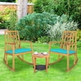 thumbnail image 3 of Costway 2 PCS Patio Rocking Chair Acacia Wood Armrest Cushioned Sofa Garden Turquoise, 3 of 10