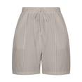 thumbnail image 3 of Annhoo Womens Plus Size Cotton Linen Shorts High Waisted Drawstring Wide Leg Solid Comfy Casual Shorts with Pockets, 3 of 7
