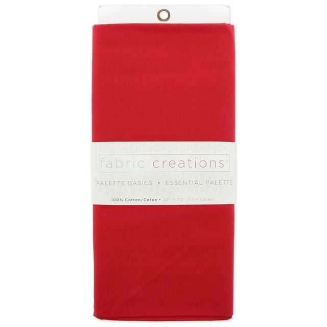 Fabric Creations 100% Cotton Solid Pre-Cut Fabric in red, folded with a white label showing brand and dimensions 42 by 72 inches (1.1 by 1.8 meters), suitable for quilting, sewing, and crafting projects.