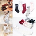 thumbnail image 3 of 0-4 Years Infant Baby Girls Knee High Stockings Cotton Bow Knee Tight Cute Solid Socks Ribbon Set, 3 of 5