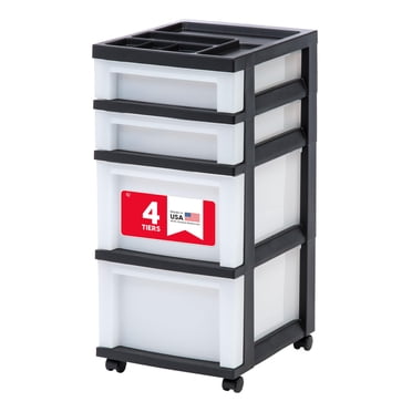 IRIS USA Plastic Drawer Storage Organizer Rolling Cart, with Wheels Casters, 4-Drawers, for Classroom Art Craft Supplies Dresser Closet Bathroom Laundry Room, Black/Pear